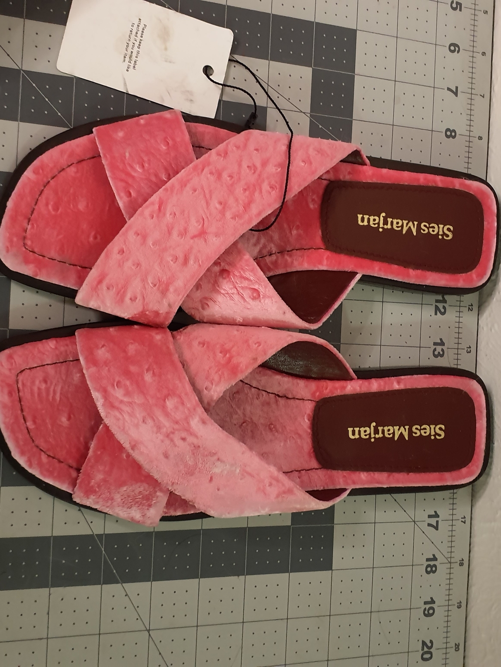 Sies Marjan Pink Crisscross Plush Slide Sandals